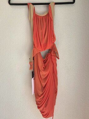 Michael Costello x Revolve Orange Ruched Cutout Midi Dress Womens Medium NWT